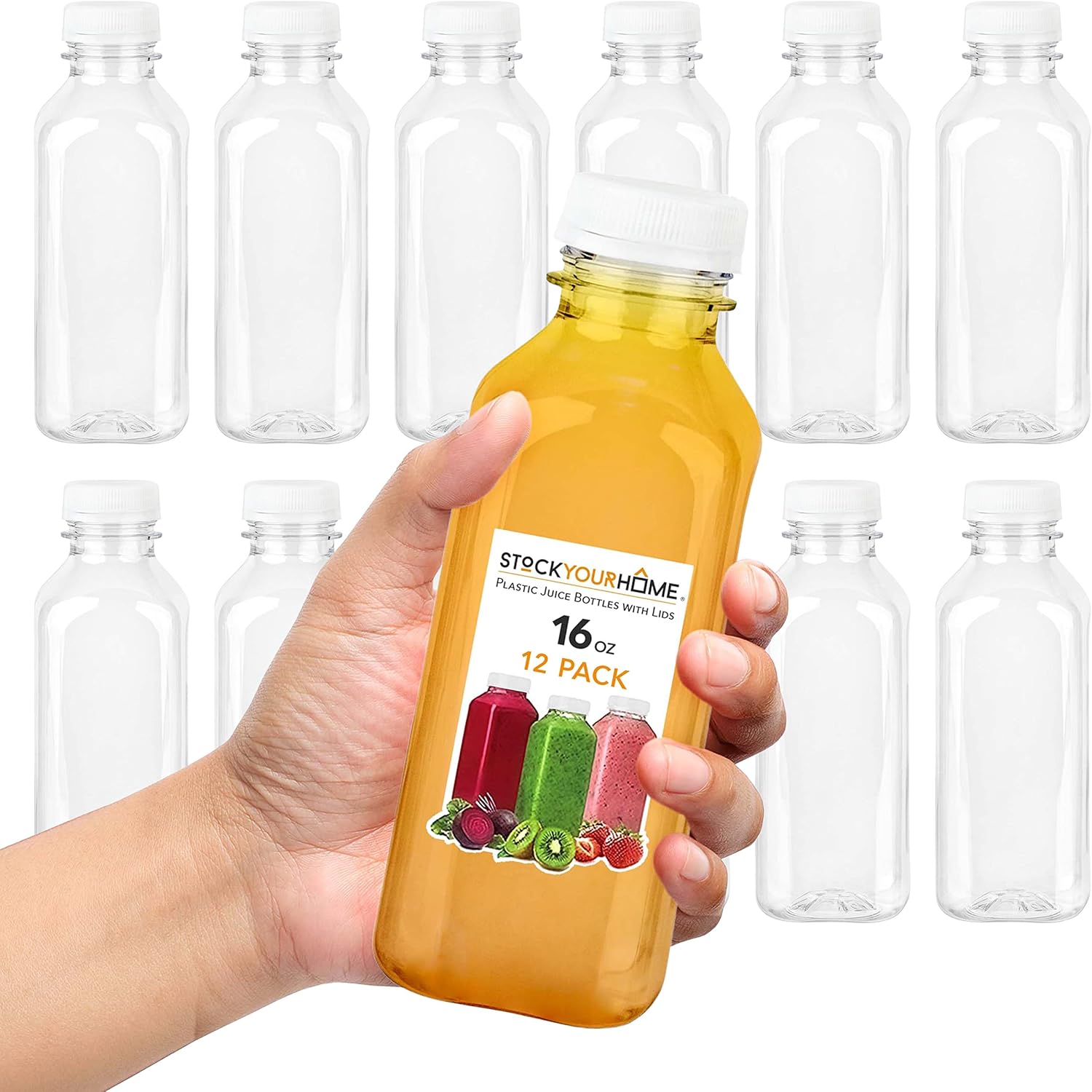 Meal Prep Juice Bottles - 16 oz Clear Plastic Juice Bottles