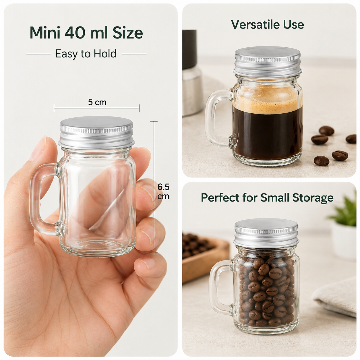 Meal Prep Juice Bottles - 40ml Mini Glass Jar with Handle