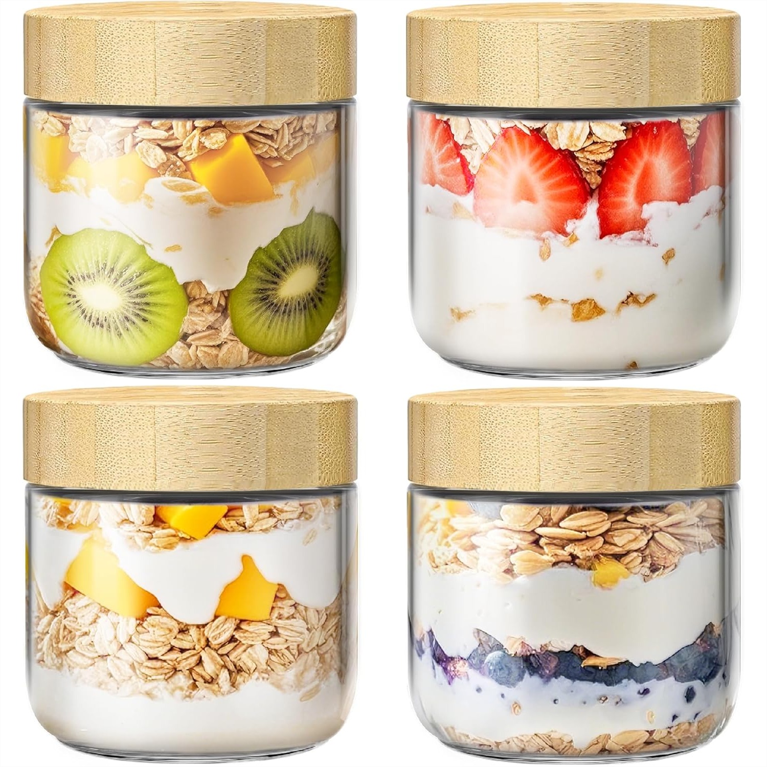 Meal Prep Jars With Lids - 4 Pack 10oz Overnight Oats Containers