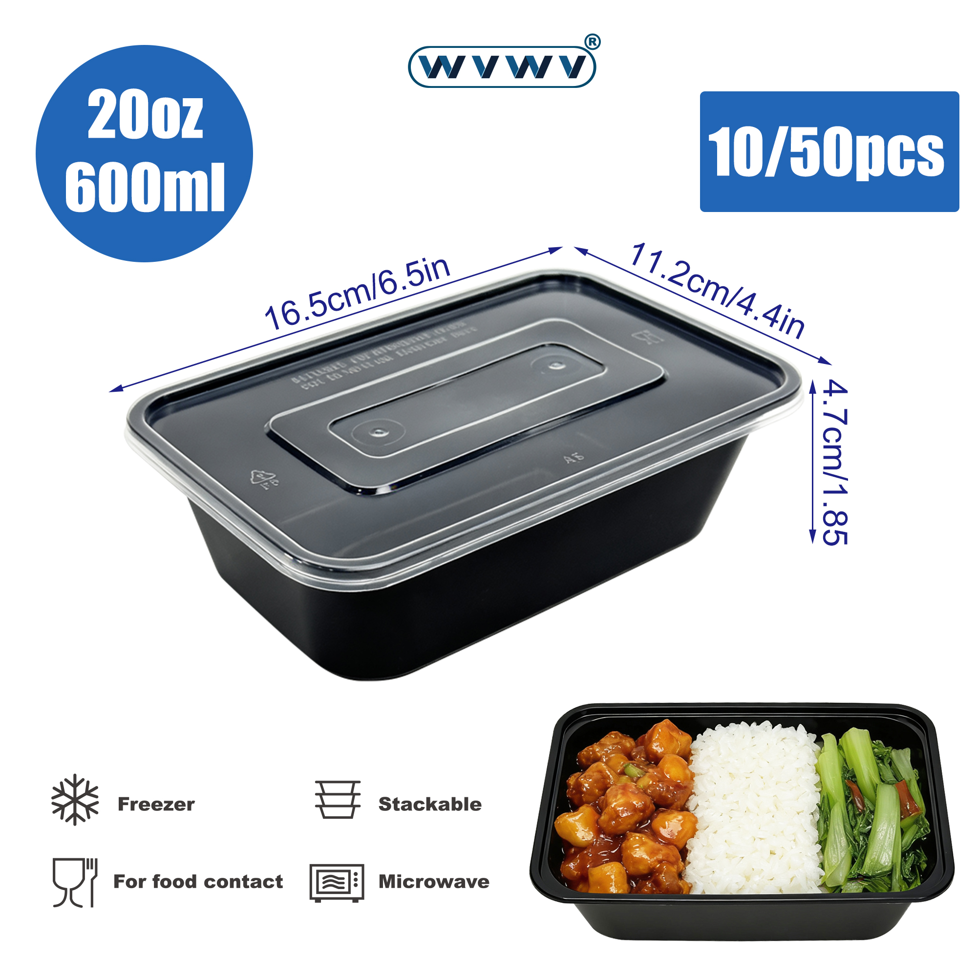 Meal Prep Recipes - 10/50Pcs 20Oz/600Ml Black Lunch Boxes, Food