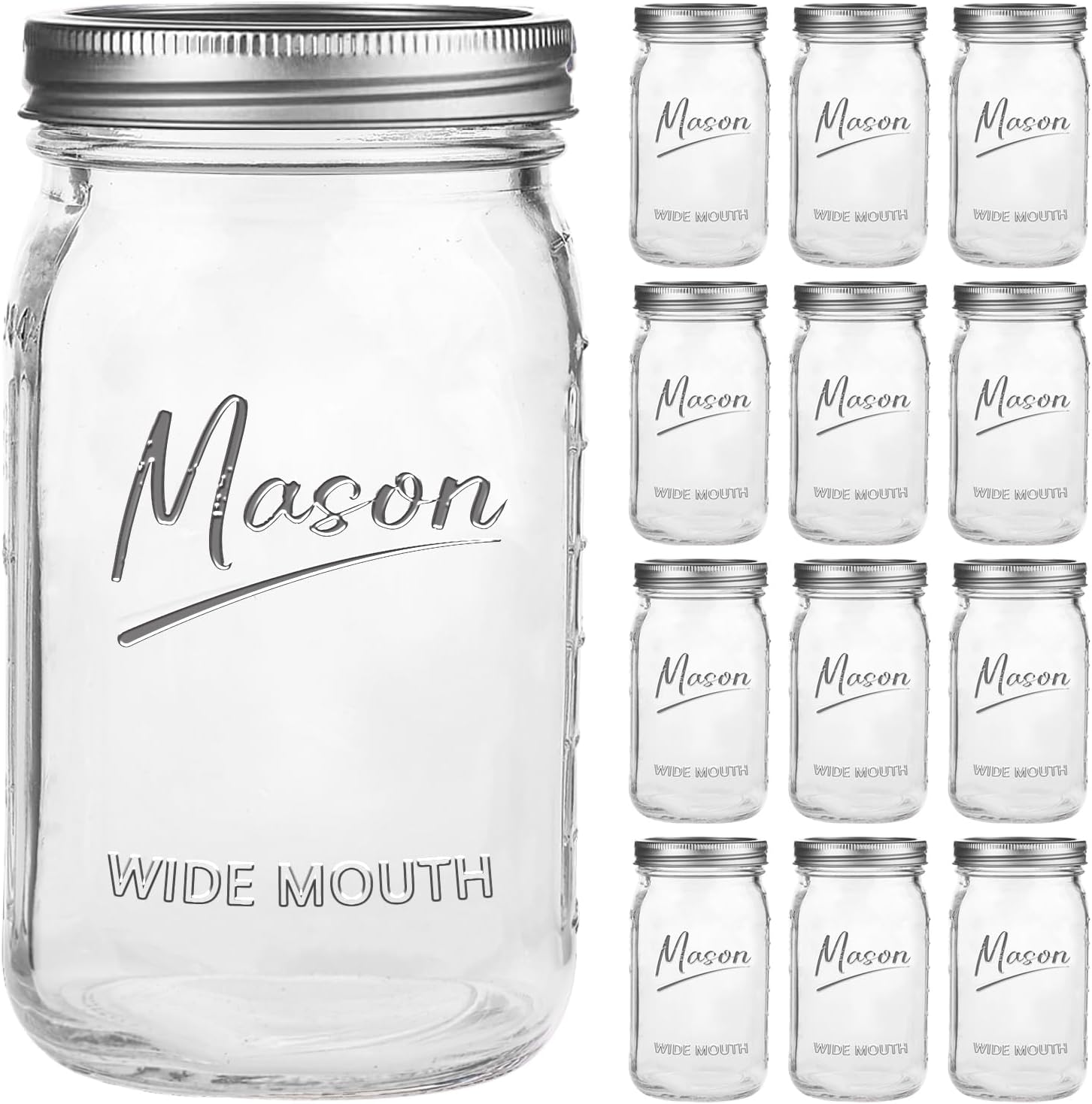 Meal Prep Jars With Lids - Jars 32 oz,12 Pack Quart Wide