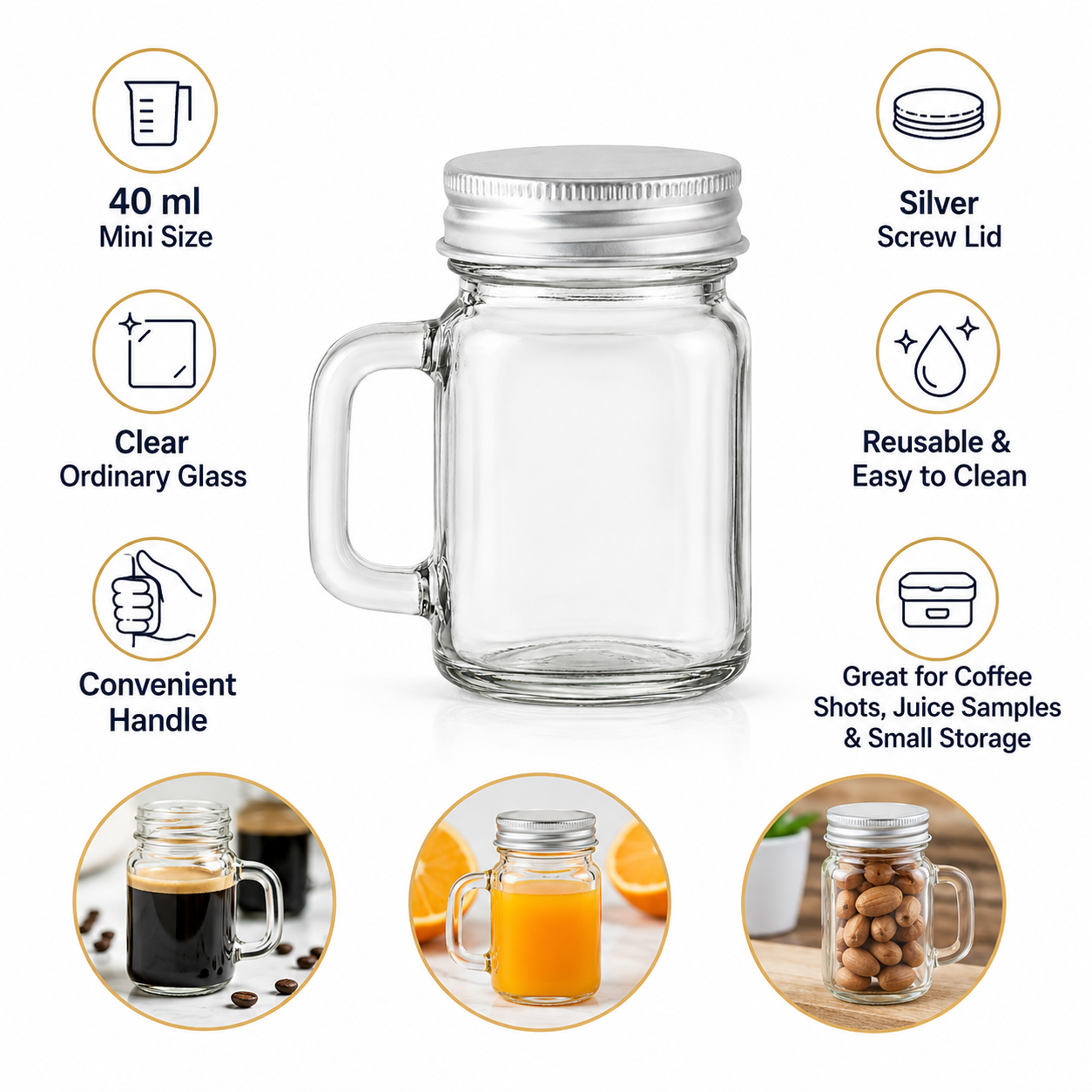 40ml Mini Glass Jar with Handl - Meal Prep Juice Bottles avis et prix