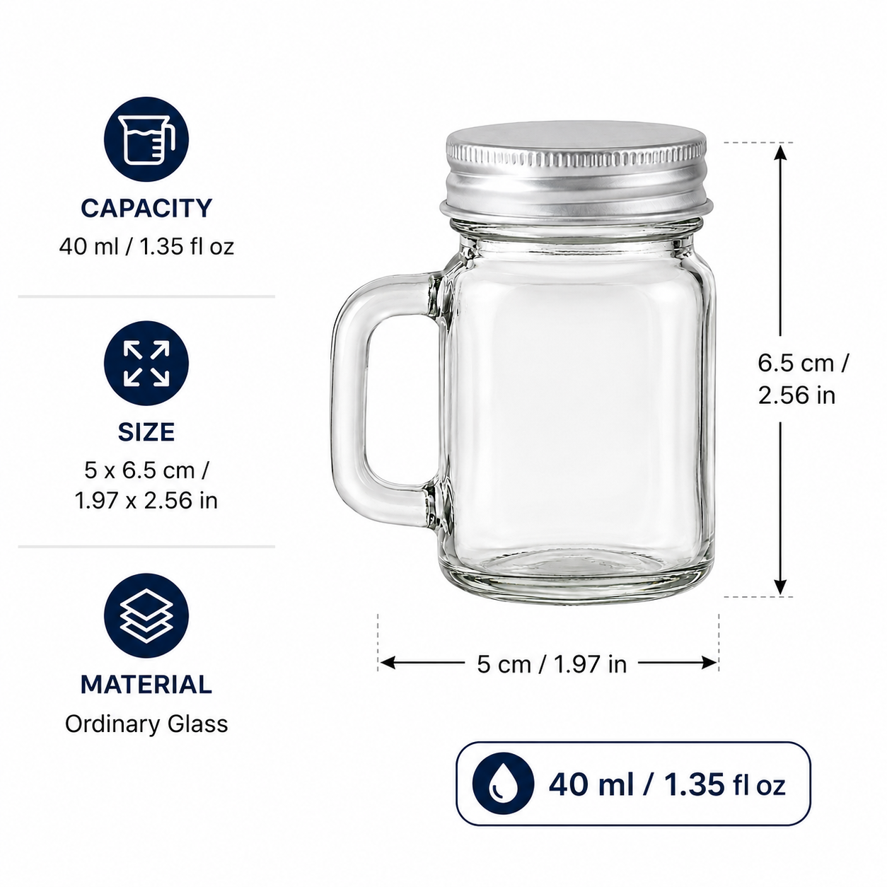40ml Mini Glass Jar with Handl - Meal Prep Juice Bottles avis et prix