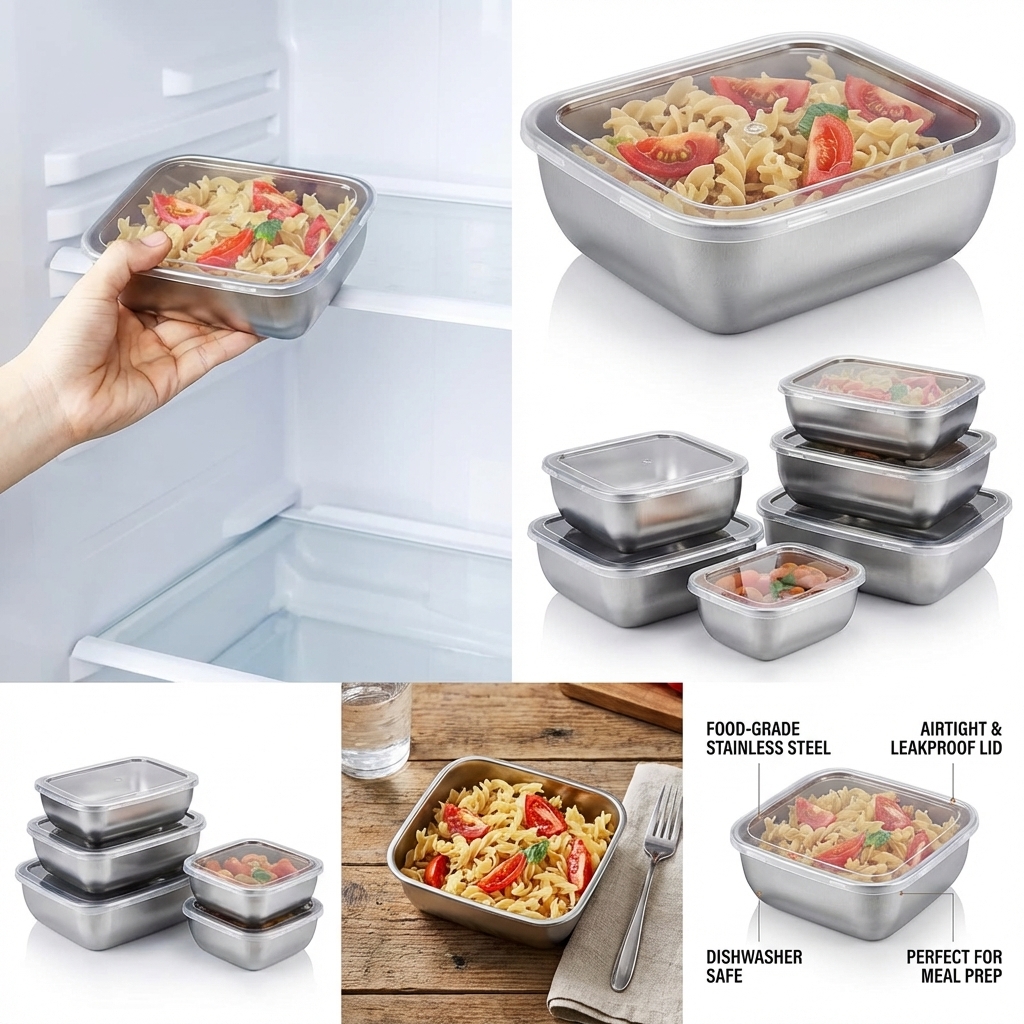 5PCS Stainless Steel Food Stor - Meal Prep Recipes avis et prix