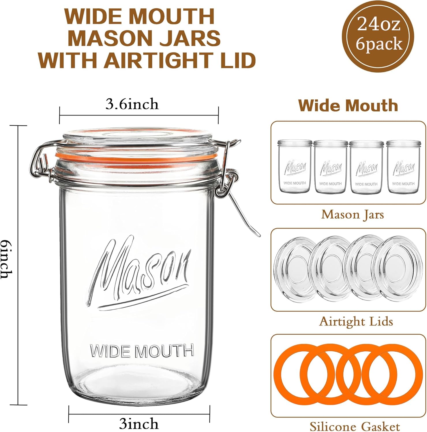 24oz Wide Mouth    Jars – 6 Pa - Meal Prep Jars With Lids avis et prix