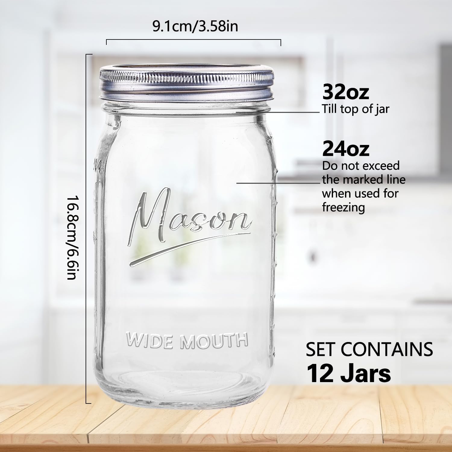 Jars 32 oz,12 Pack Quart Wide  - Meal Prep Jars With Lids avis et prix