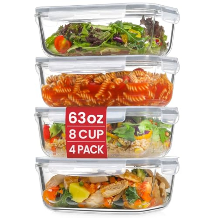 4 Pack 8 Cups/ 63oz Large Glas - Meal Prep Container avis et prix
