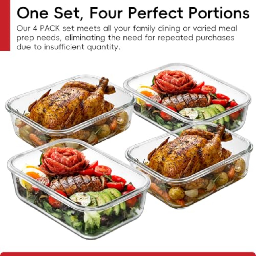 4 Pack 8 Cups/ 63oz Large Glas - Meal Prep Container avis et prix