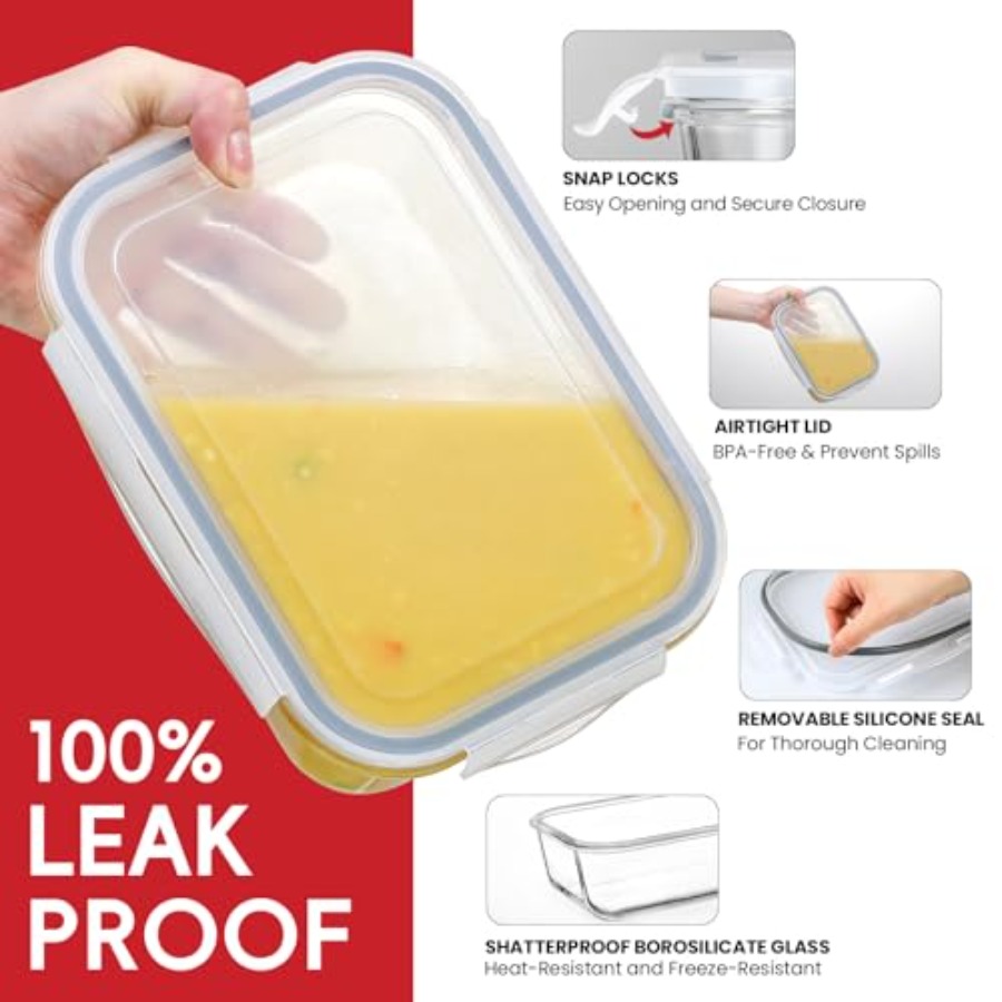 4 Pack 8 Cups/ 63oz Large Glas - Meal Prep Container avis et prix