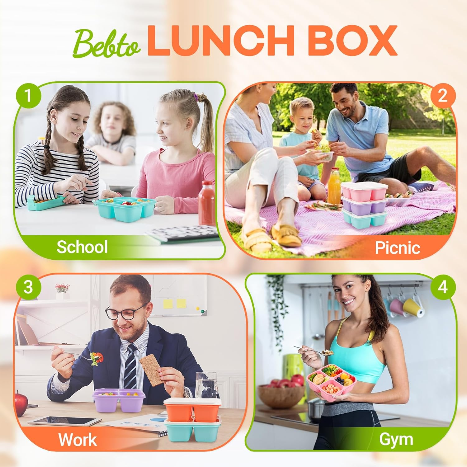 4 Pack Adult Bento Box 4 Compa - Meal Prep Healthy Lunch avis et prix