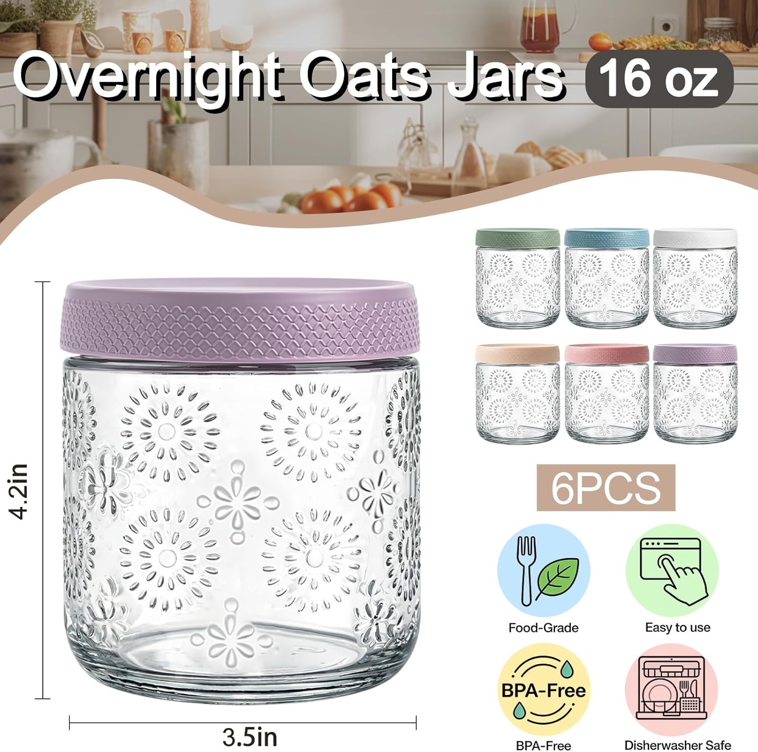 6 Pack 16 oz Overnight Oats Co - Meal Prep Jars With Lids avis et prix